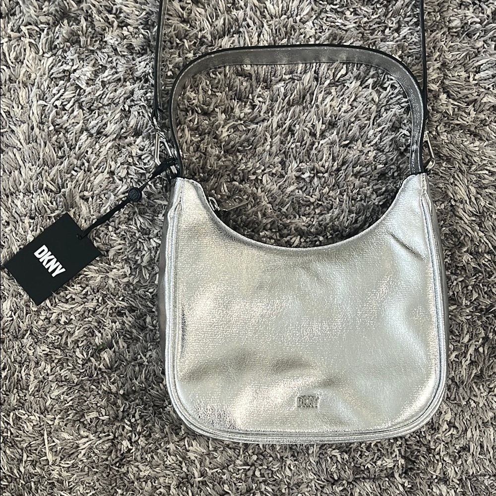 DKNY METALLIC SILVER SHOULDER BAG WITH SLEEK DESIGN - NWT